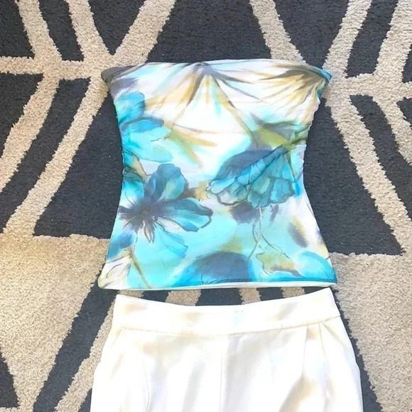 Extro Floral Print Mesh Ruched Bandeau Top Size Small - Picture 3 of 8